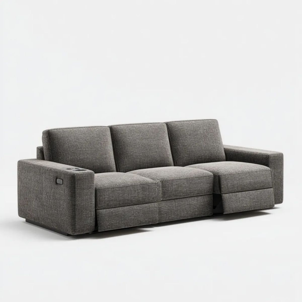 Szara sofa 3-osobowa z elektryczną funkcją relaksu, tapicerowana tkaniną, 220 × 95 × 100 cm