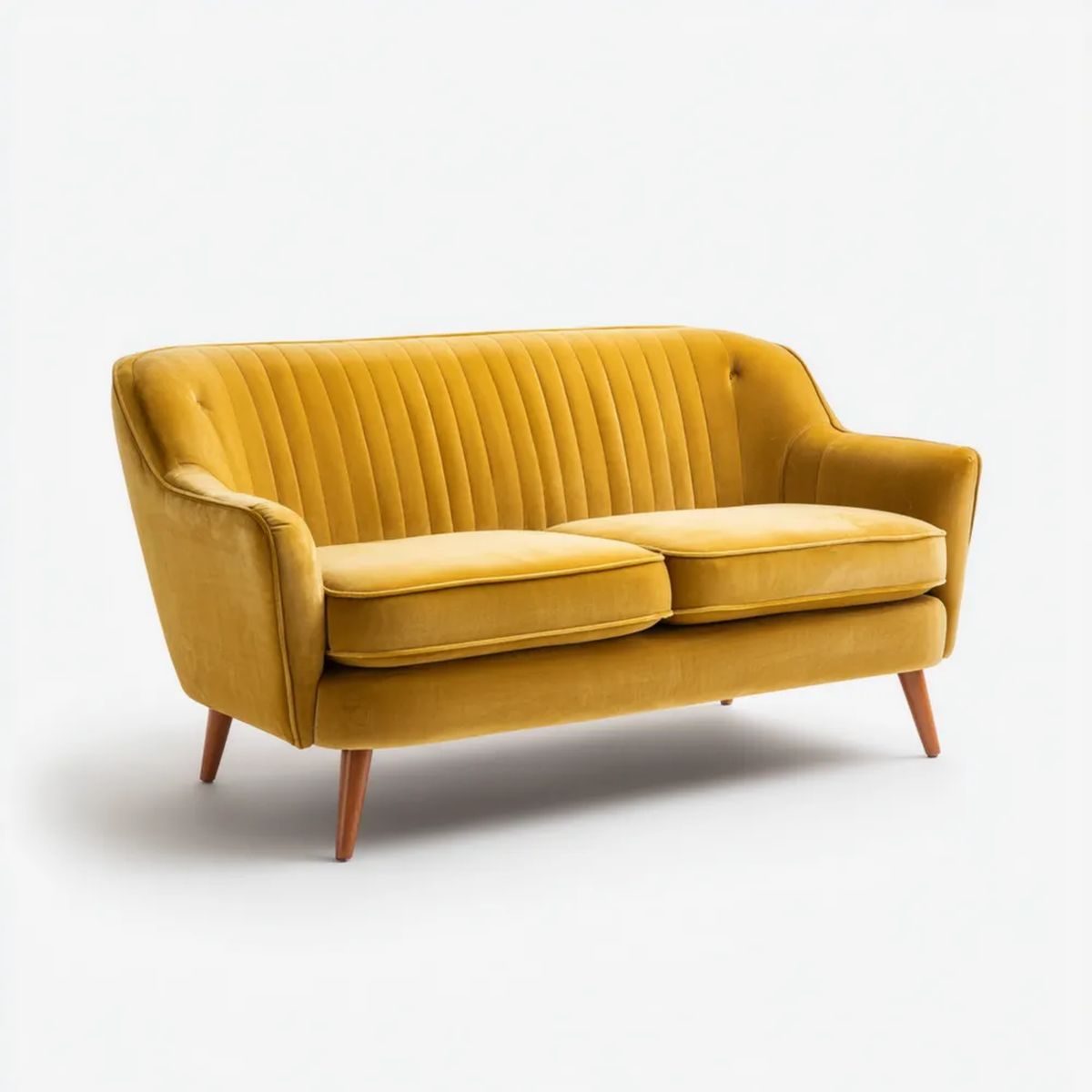 Musztardowa sofa dwuosobowa aksamitna 160 x 78 x 85 cm