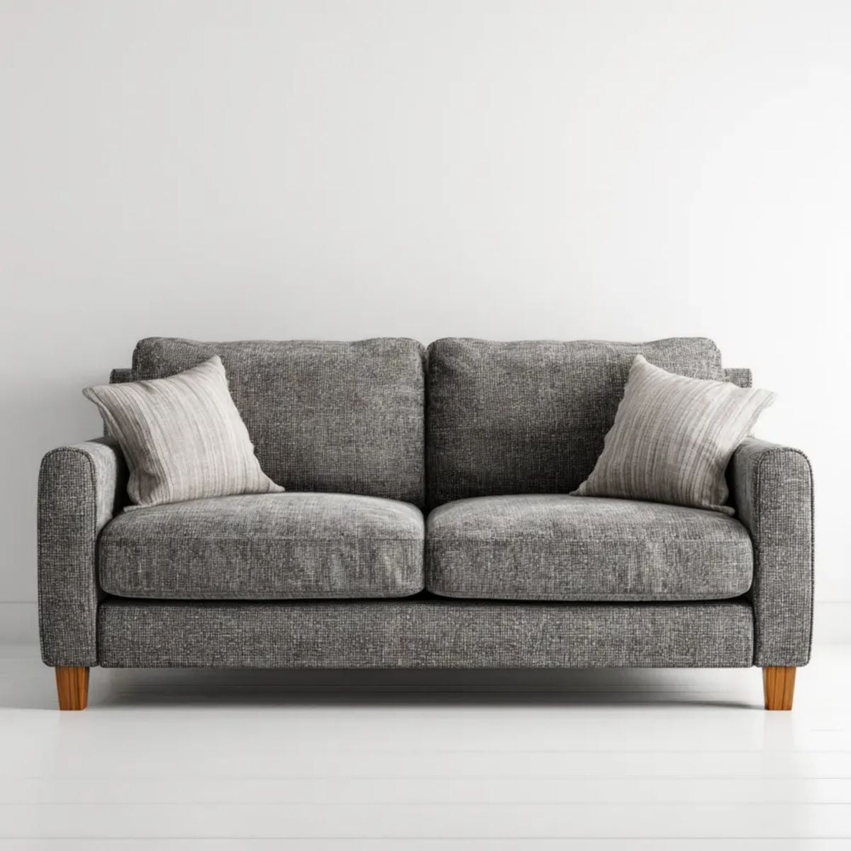 Dwuosobowa sofa z tkaniny szara z brązowymi nogami, 180 x 85 x 88 cm