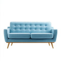 Niebieska sofa dwuosobowa z poliestrową tapicerką i drewnianymi nogami, 168 x 78 x 82 cm