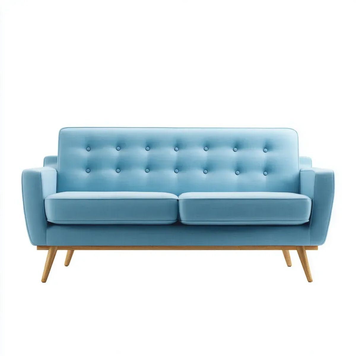 Niebieska sofa dwuosobowa z poliestrową tapicerką i drewnianymi nogami, 168 x 78 x 82 cm