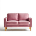 Dwuosobowa sofa aksamitna różowa z drewnianymi nogami 140 x 80 x 84 cm