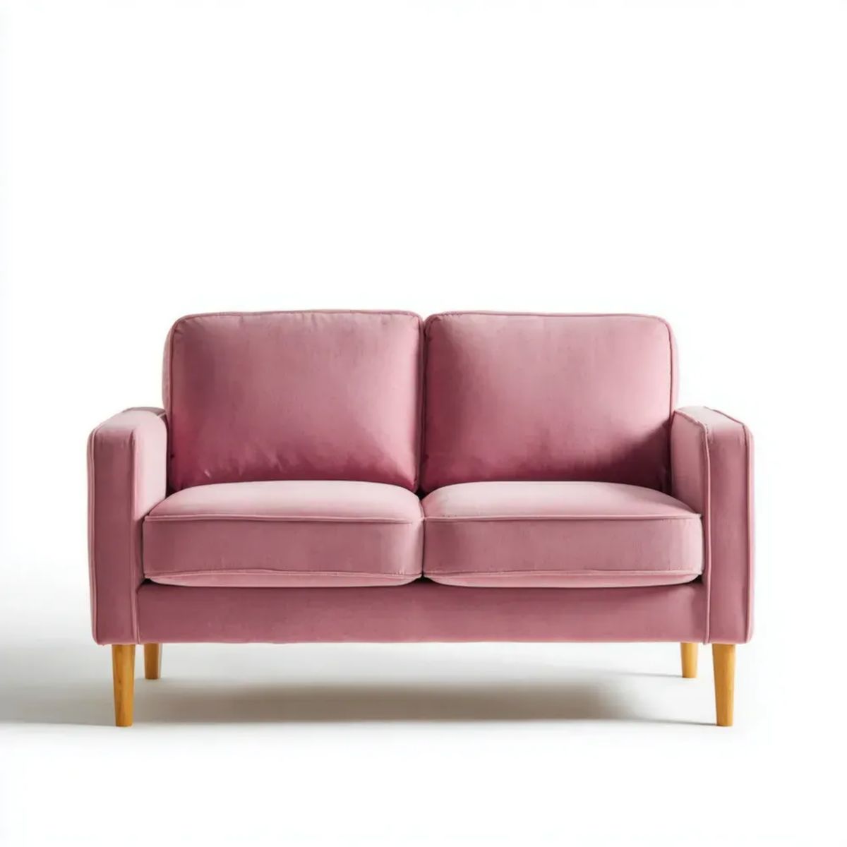 Dwuosobowa sofa aksamitna różowa z drewnianymi nogami 140 x 80 x 84 cm