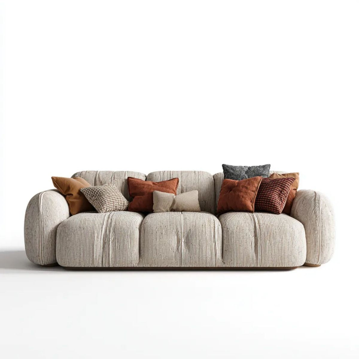 Beżowa sofa trzyosobowa z tapicerką poliestrową, 240 x 100 x 78 cm