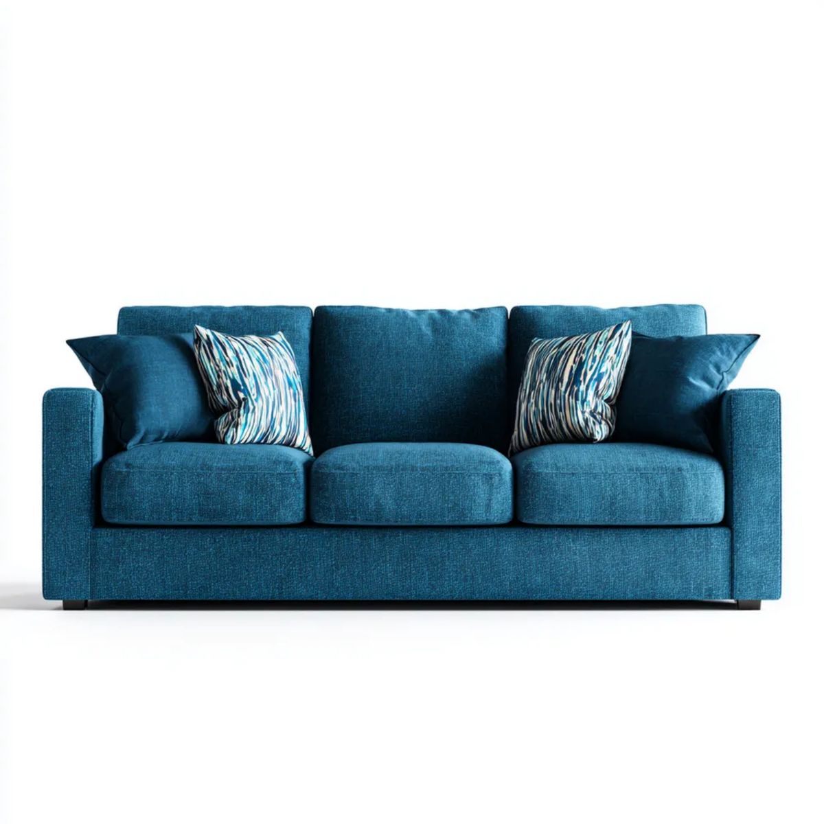 Trzyosobowa sofa niebieska z tapicerką poliestrową, 210 x 90 x 85 cm