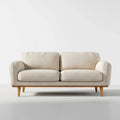 Sofa dwuosobowa beżowa z tapicerką poliestrową i drewnianą ramą, 160 x 85 x 82 cm