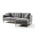 Szara sofa narożna w kształcie L z prawostronnym szezlongiem, tapicerowana poliestrem, 260 × 160 × 86 cm