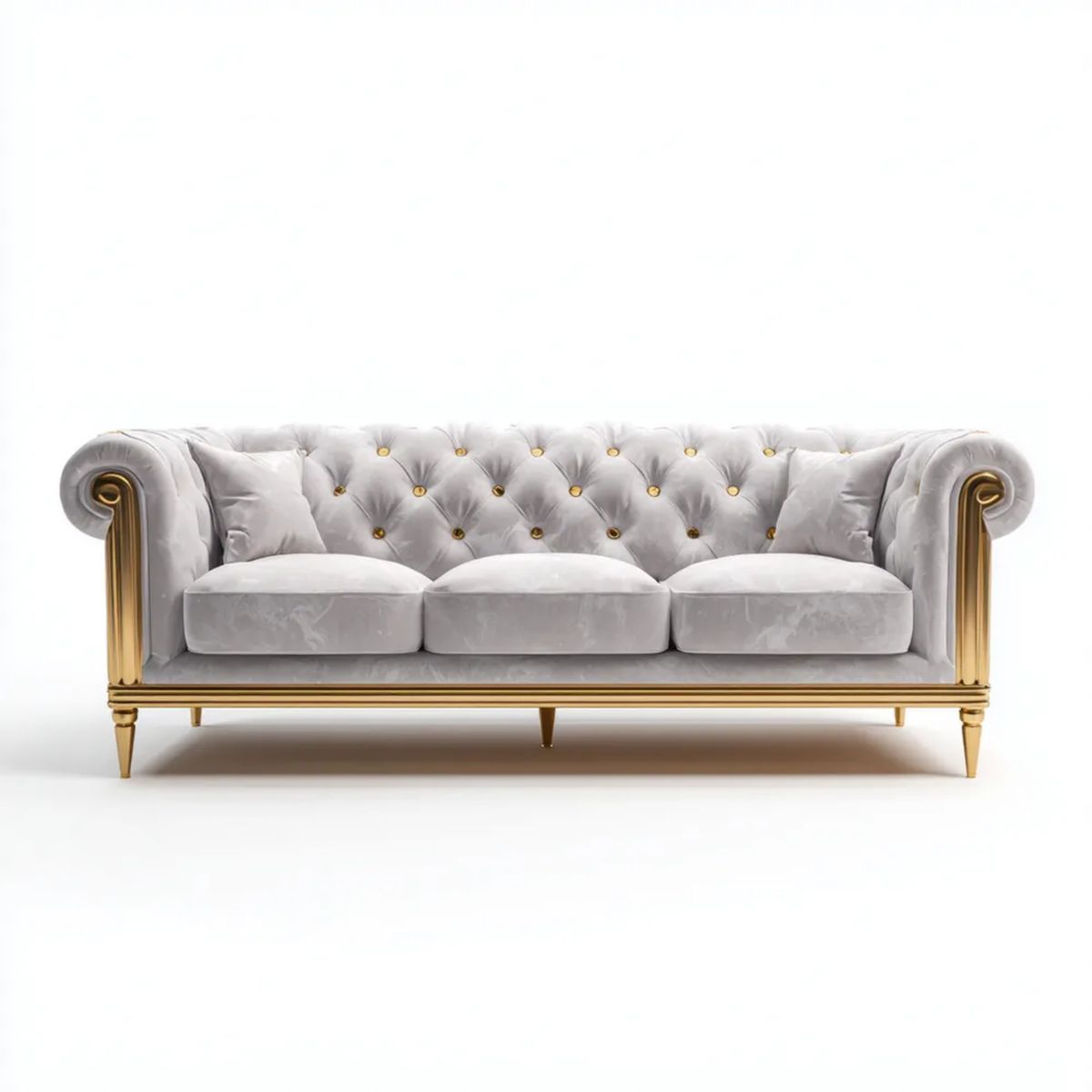Trzyosobowa sofa srebrnoszaro-złota z tapicerką poliestrową, 220 × 90 × 78 cm