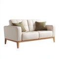 Sofa 2-osobowa kremowa ze skóry syntetycznej i litego drewna sosnowego, 160 × 85 × 84 cm