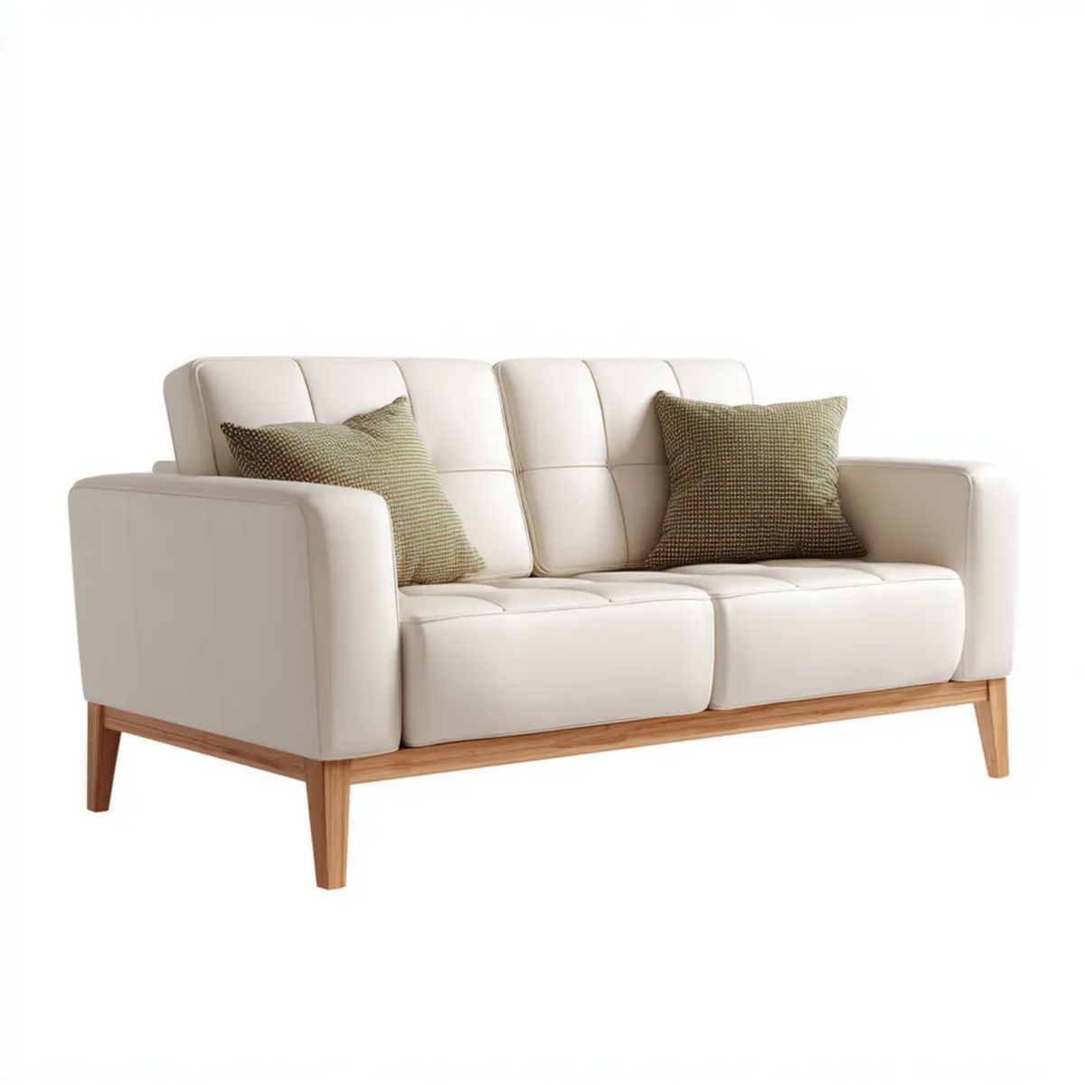 Sofa 2-osobowa kremowa ze skóry syntetycznej i litego drewna sosnowego, 160 × 85 × 84 cm