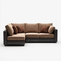 Lewostronna sofa narożna 4-osobowa z szezlongiem, brązowo-ciemnobrązowo-beżowa, 280 × 160 × 85 cm