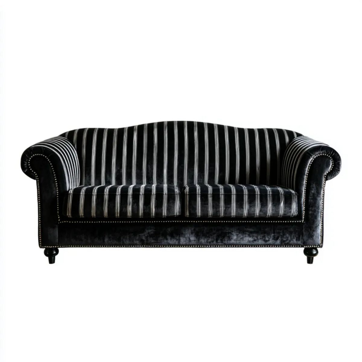 Dwuosobowa sofa aksamitna czarna w białe paski 170 × 90 × 80 cm