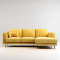 Musztardowa aksamitowa sofa narożna L z prawostronnym szezlongiem, 280 × 160 × 85 cm
