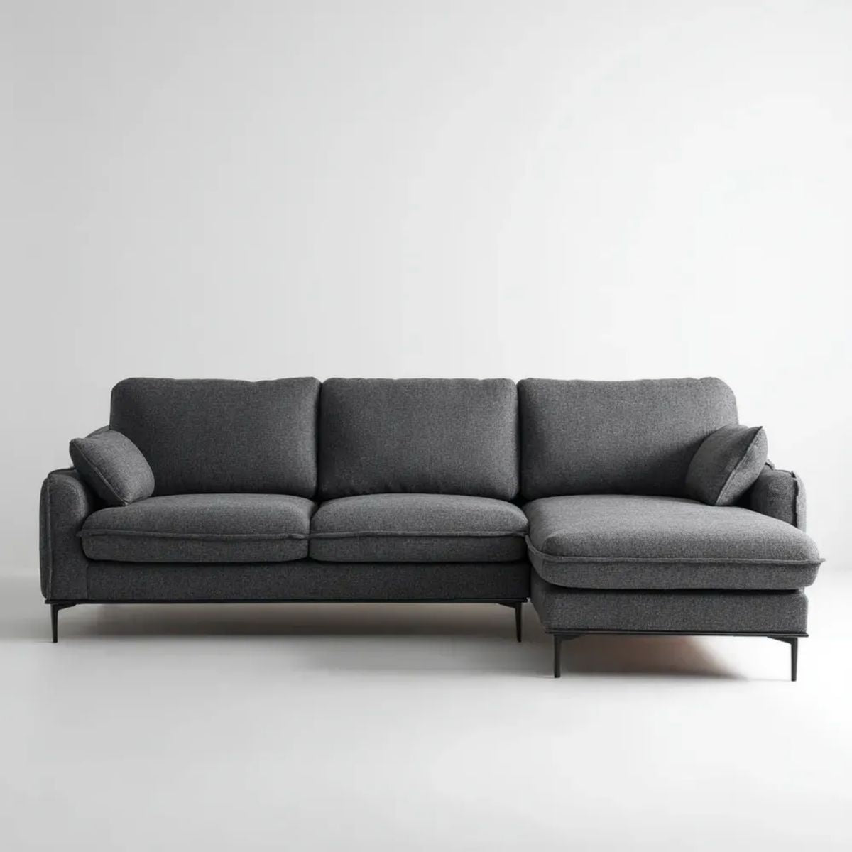 Ciemnoszara sofa narożna z prawostronnym szezlongiem, tapicerka poliestrowa, 260 x 160 x 85 cm