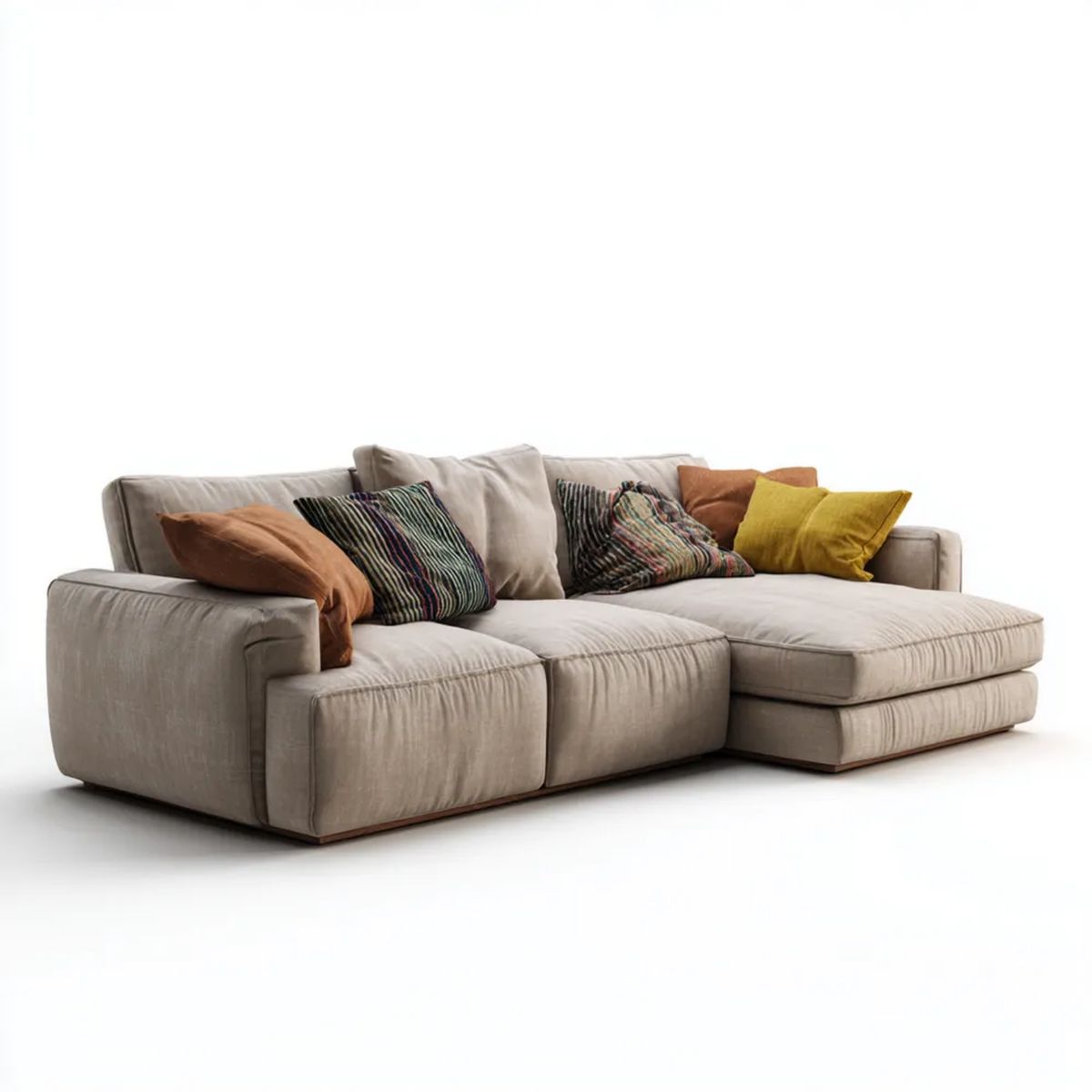 Beżowa sofa narożna 3-osobowa z prawym szezlongiem z poliestru, 280 × 170 × 85 cm