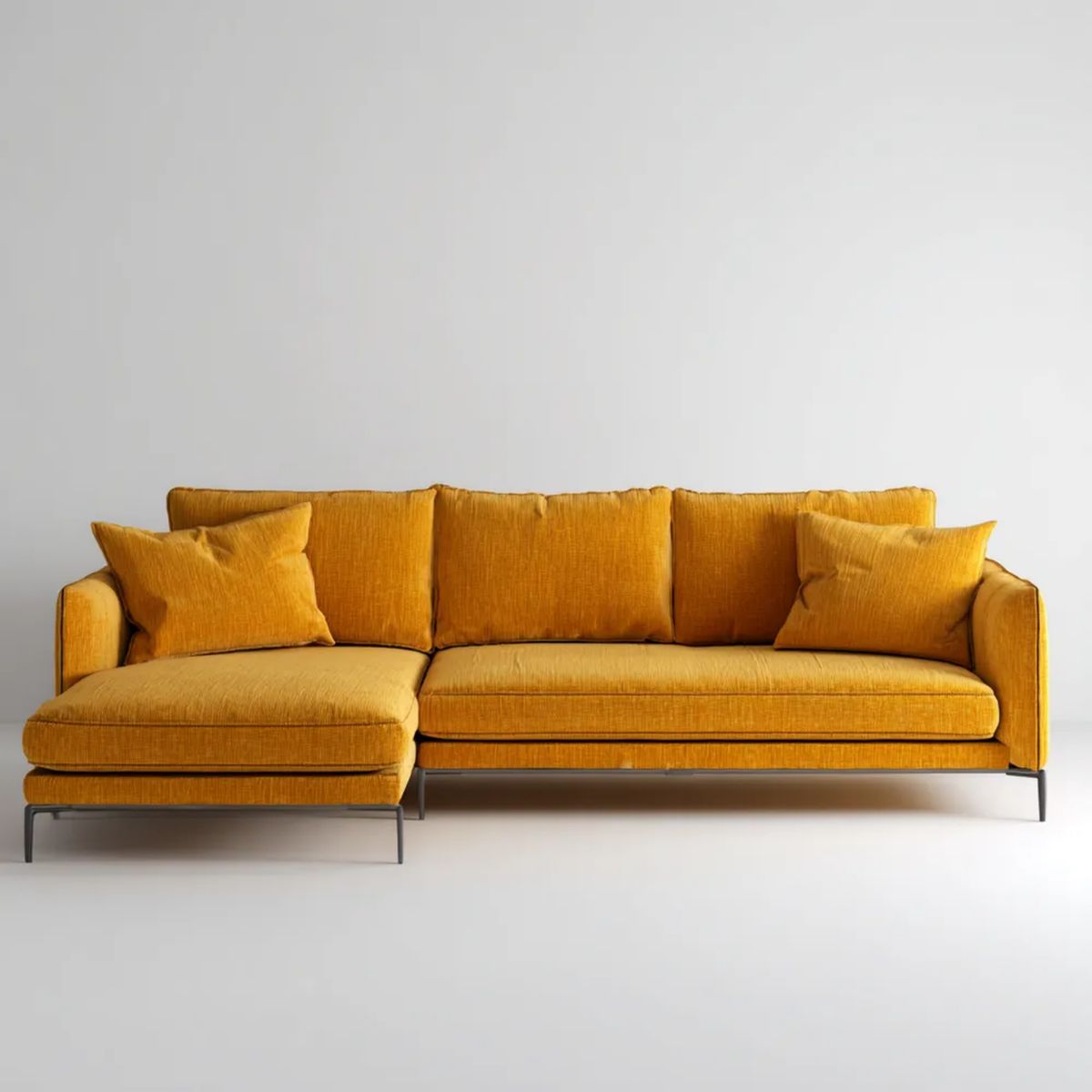 Sofa narożna lewostronna musztardowa z tapicerką poliestrową 250 x 160 x 85 cm