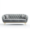 Trzyosobowa sofa szara ze złotymi detalami, tapicerka poliestrowa, 220 x 90 x 78 cm