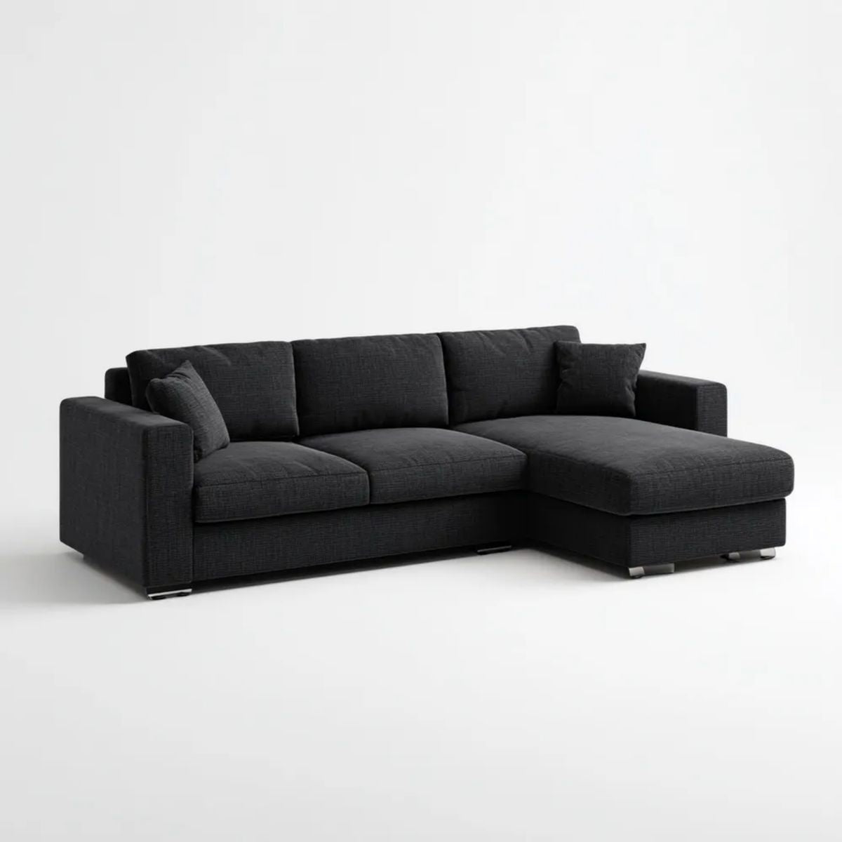 Grafitowa sofa narożna z poliestru w kształcie litery L, prawostronna, 260 × 160 × 85 cm