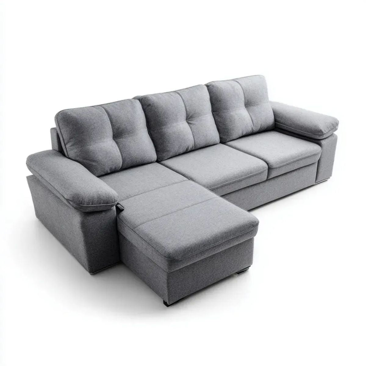 Lewostronna sofa narożna 3-osobowa z tapicerką poliestrową, szara, 260 × 160 × 90 cm