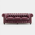 Sofa Chesterfield 3-osobowa z ekoskóry, bordowa, 220 x 90 x 75 cm