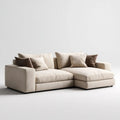 Beżowo-brązowa sofa narożna w kształcie L z tapicerką poliestrową, prawostronna, 260 x 170 x 85 cm