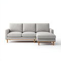Sofa narożna prawostronna jasnoszara z tapicerką poliestrową, 230 × 150 × 85 cm