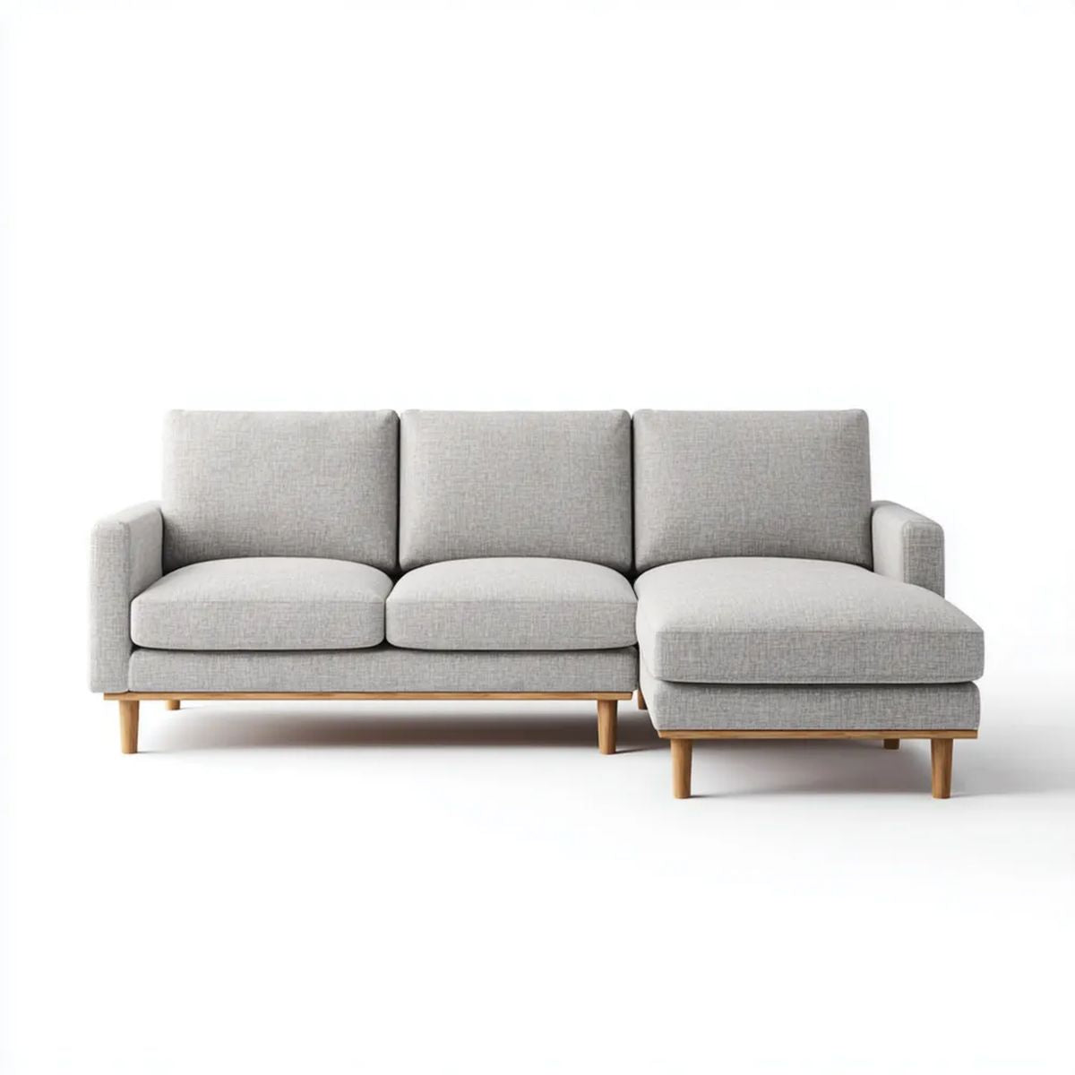 Sofa narożna prawostronna jasnoszara z tapicerką poliestrową, 230 × 150 × 85 cm