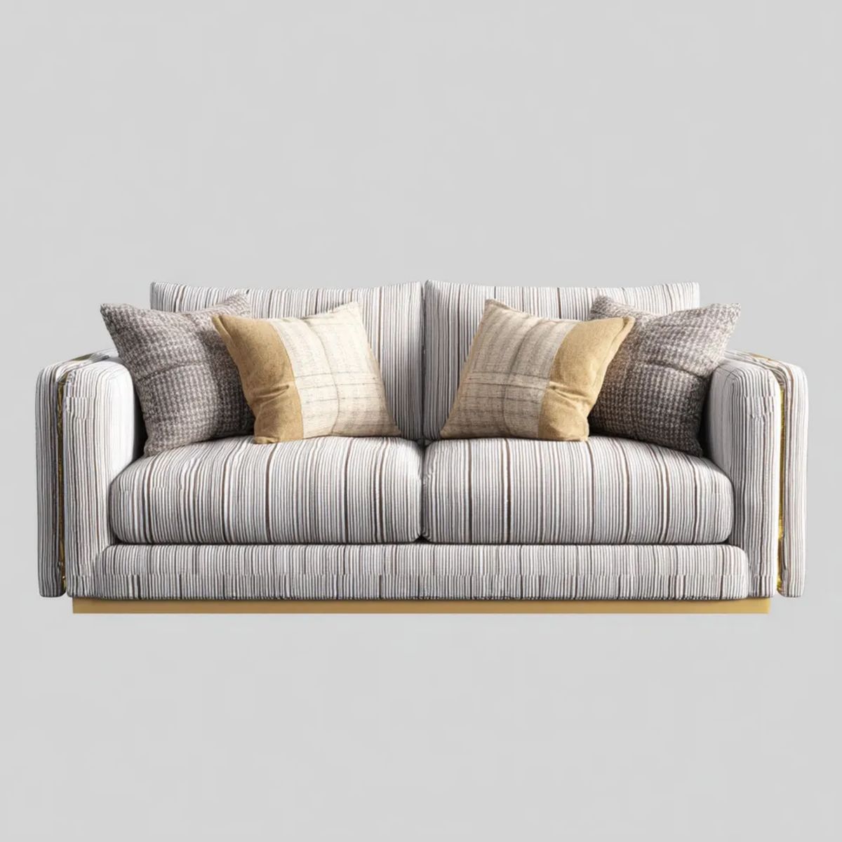 Sofa dwuosobowa biało-szaro-złota z tapicerką poliestrową, 170 × 90 × 85 cm