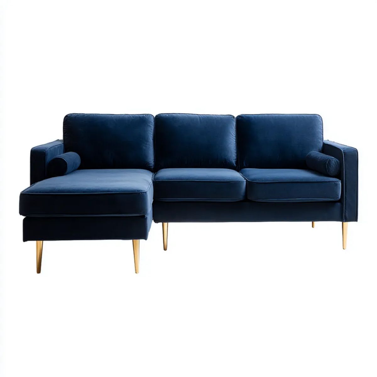 Lewostronna sofa narożna z szezlongiem z aksamitu, granatowa/złota, 250 x 160 x 85 cm