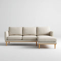 Beżowa sofa narożna z prawostronnym szezlongiem, tapicerka poliestrowa, 230 × 150 × 85 cm