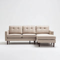 Beżowa sofa narożna 3-osobowa z szezlongiem, tapicerowana poliestrem, 230 × 150 × 85 cm, kształt L