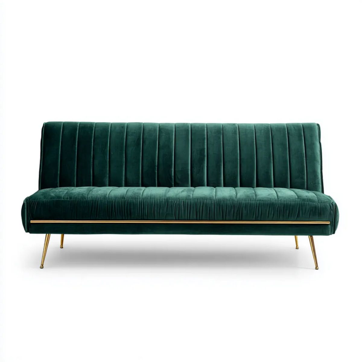 Trzyosobowa sofa aksamitna zielona ze złotymi metalowymi nogami 190 x 83 x 85 cm