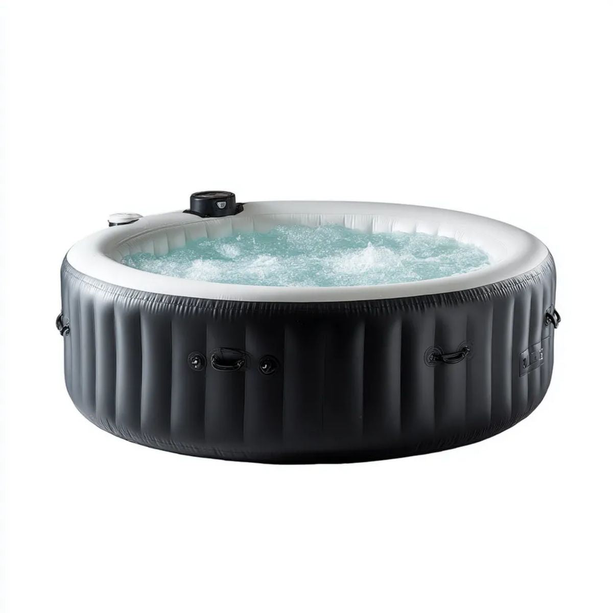 Dmuchane jacuzzi z hydromasażem, czarno-białe PVC, okrągłe, Ø 180 × 66 cm