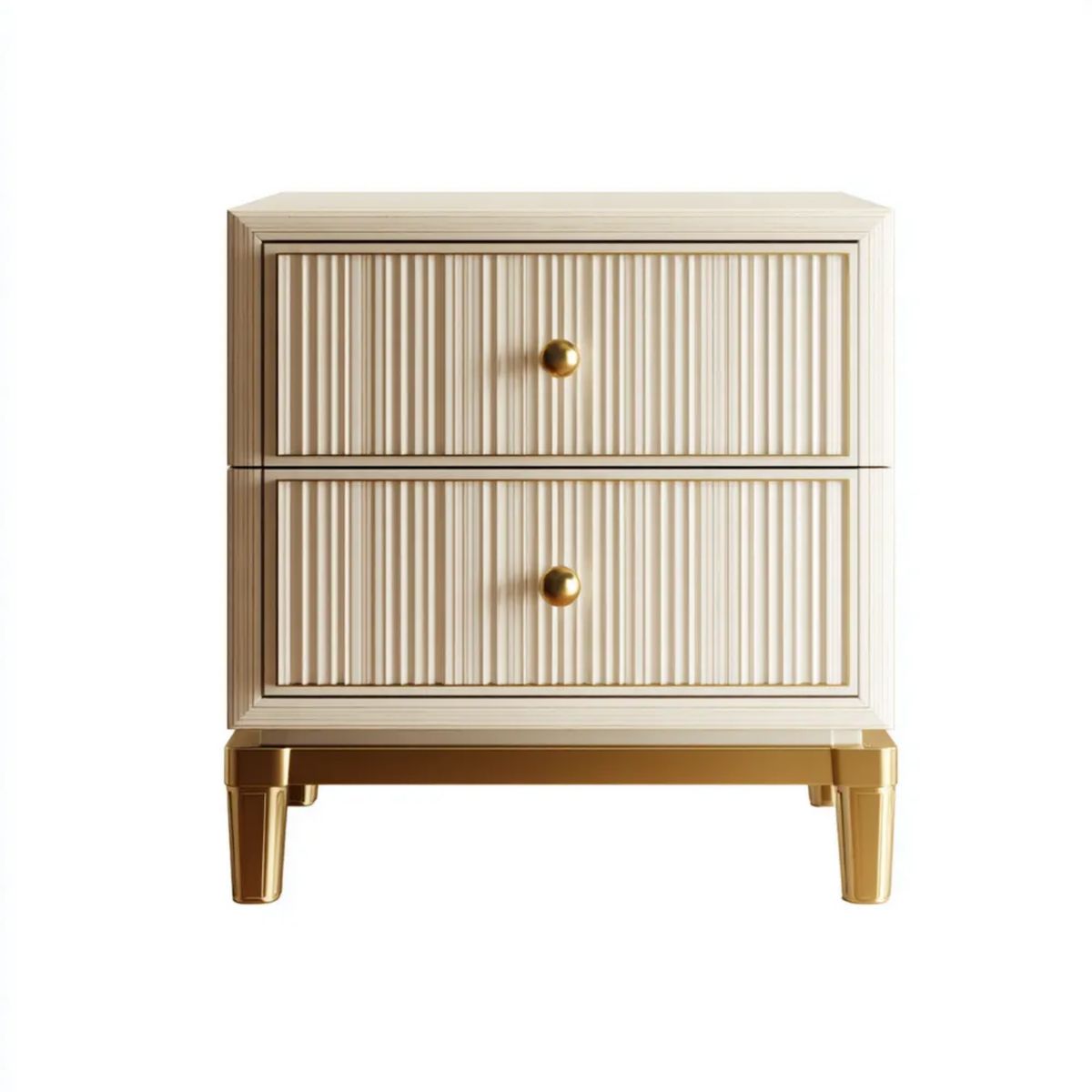 Kremowa szafka nocna MDF z 2 szufladami, złote nogi, 60 x 40 x 65 cm