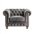 Fotel Chesterfield z aksamitu poliestrowego, szary/brązowy, 110 x 90 x 75 cm