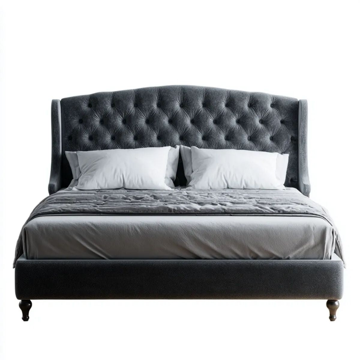 Łóżko podwójne tapicerowane 160 x 200 cm ciemnoszare/czarne z weluru, styl chesterfield