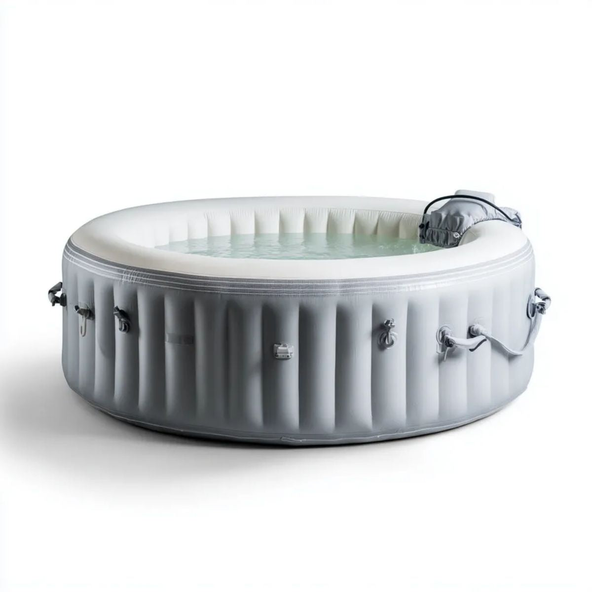 Okrągłe dmuchane spa ogrodowe z PVC, szaro-białe, Ø 180 × 65 cm, do 4 osób